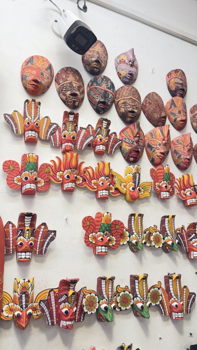 Traditional mask display at Sri Shop
